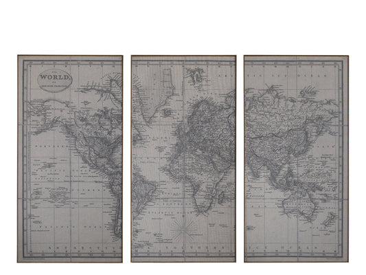 Chic Antique - Billede m. verdenskort sæt af 3