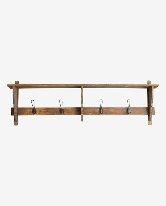 Nordal A/S CARONU shelf, 4 hooks, reclaimed wood - nature