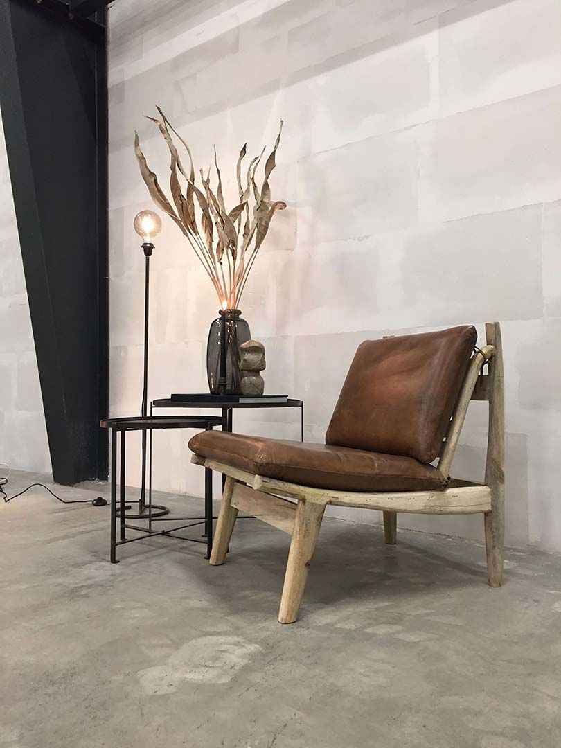 Trademark Living James loungestol med brune læderhynder