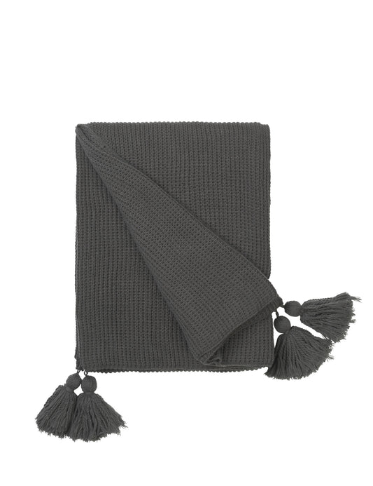 Cozy Living Throw - Cotton - Knitted w. tassel - STEEL