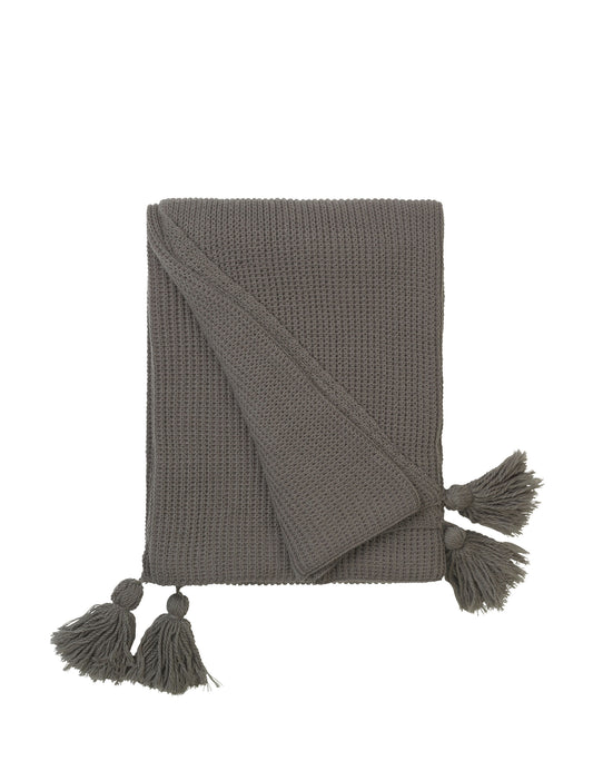 Cozy Living Throw - Cotton - Knitted w. tassel - MUD